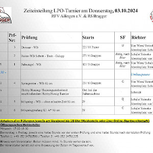 Zeiteinteilung Turnier online - und BITTE an die WBO-/Breitensport-Teilnehmer: Kein Start möglich ohne Blutarmutsformular!