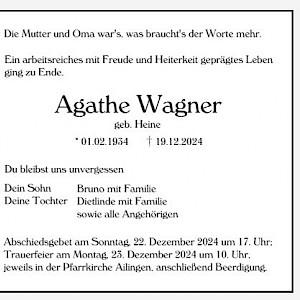 Der RFV Ailingen gedenkt eines geschätzen Vereinsmitglieds - Agathe Wagner, geb. Heine, unterwegs zu den ewigen Wiesen & ihrem Hans...