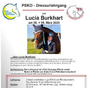 PSKO-Dressurlehrgang mit Lucia Burkart am 08.+09.03.2025 in Ailingen - Anmeldung offen!