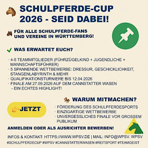 Einladung zum Schulpferde-Cup 2026 des Württembergischen Pferdesportverbands