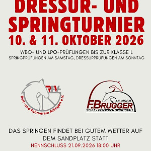 Dressur- und Springturnier in Ailingen – Reitsport hautnah erleben! am 10. und 11. Oktober 2026